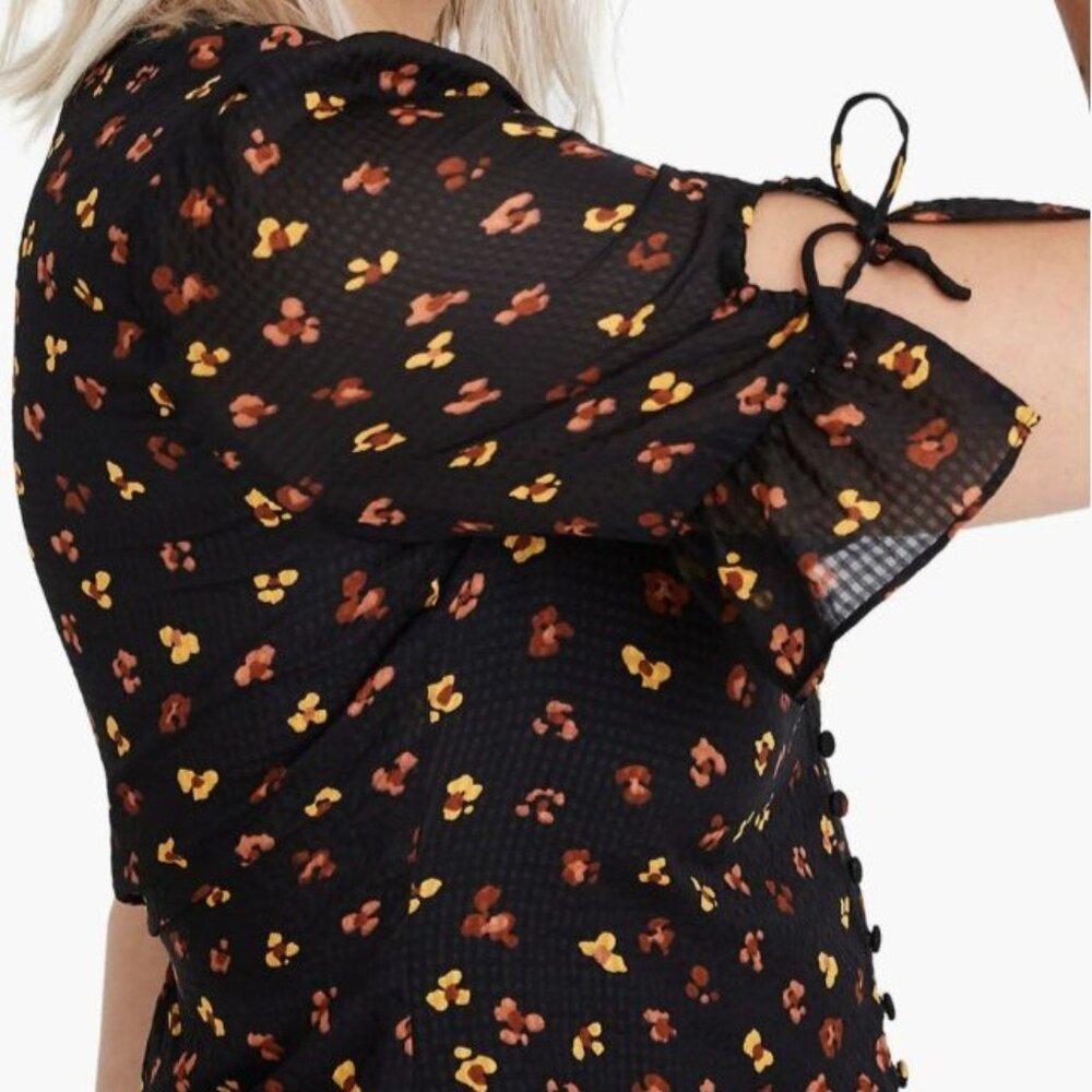 Madewell Silk Daylight Floral Blouse Tie Sleeve Button Front Top S M Cottagecore - Picture 2 of 10